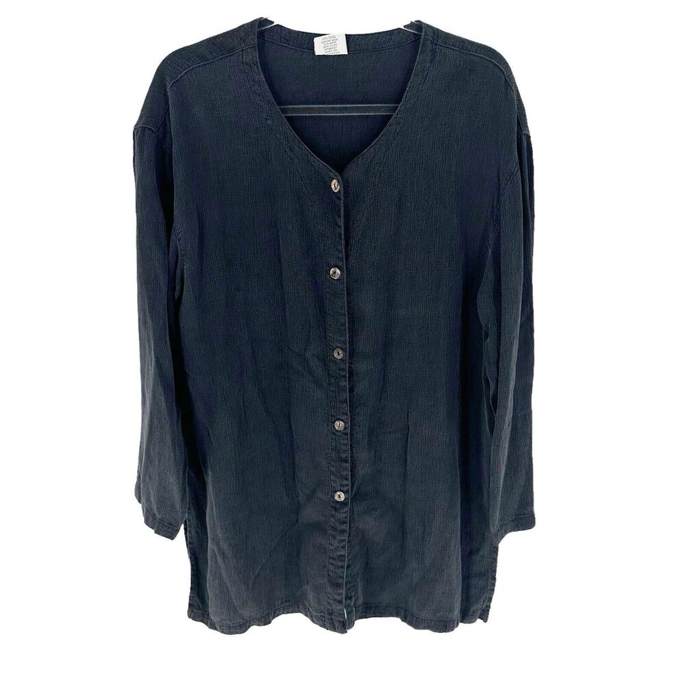 Vintage Click Shirt Womens Large Gray Button Tunic Lagenlook Coastal Beach USA
